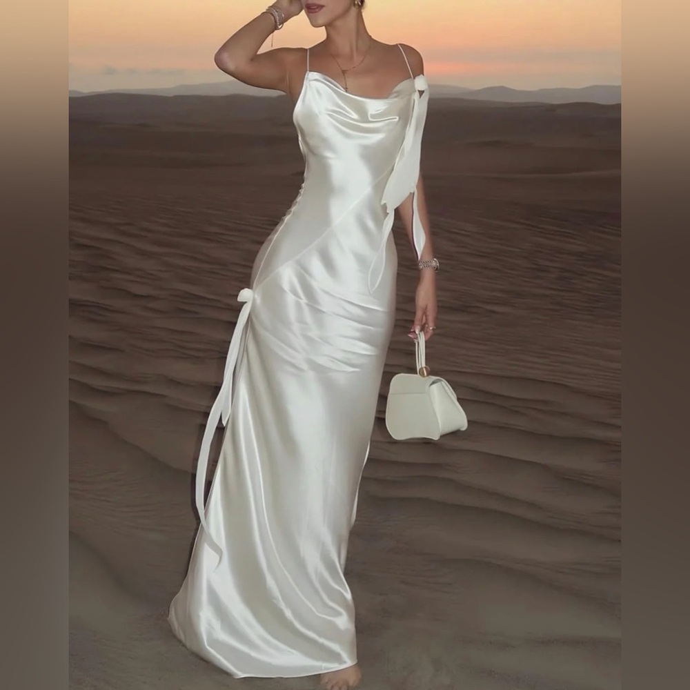 Rihoas Beige Ruched Backless Slip Maxi Dress - Picture 5 of 6